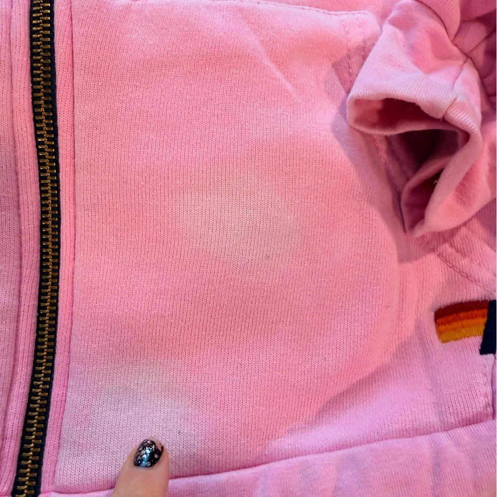 Pink aviator nation Hoodie with Rainbow Stripes - Picture 5 of 7
